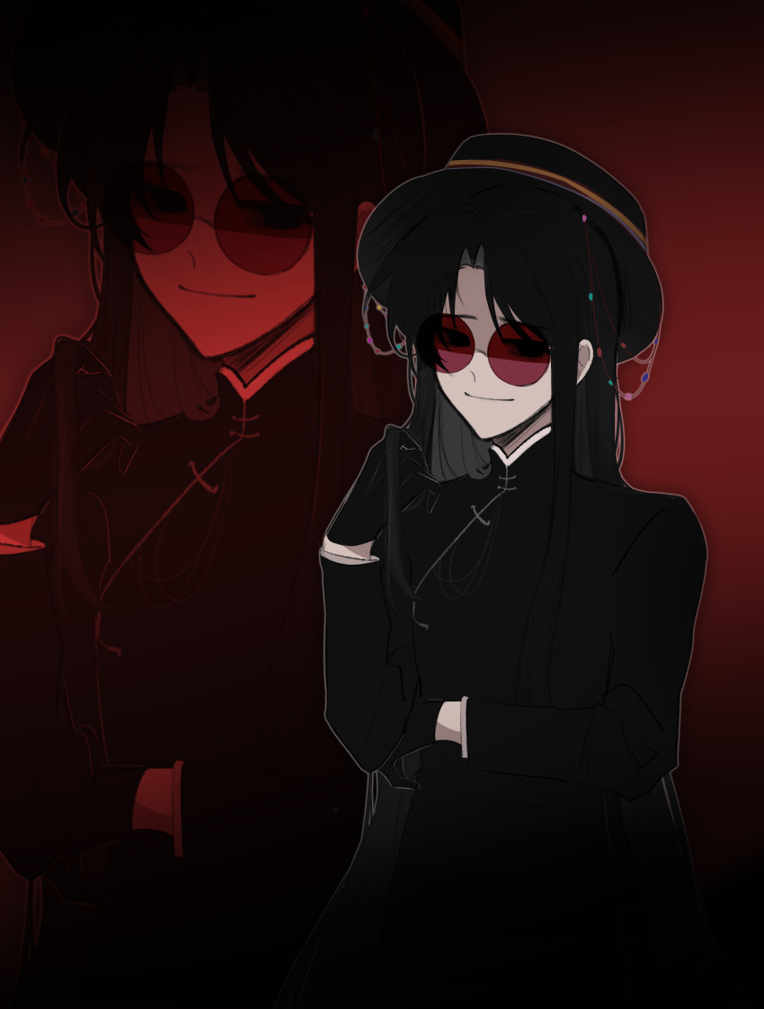 1boy, absurdres, beads, black_eyes, black_gloves, black_hair, black_hat, changpao