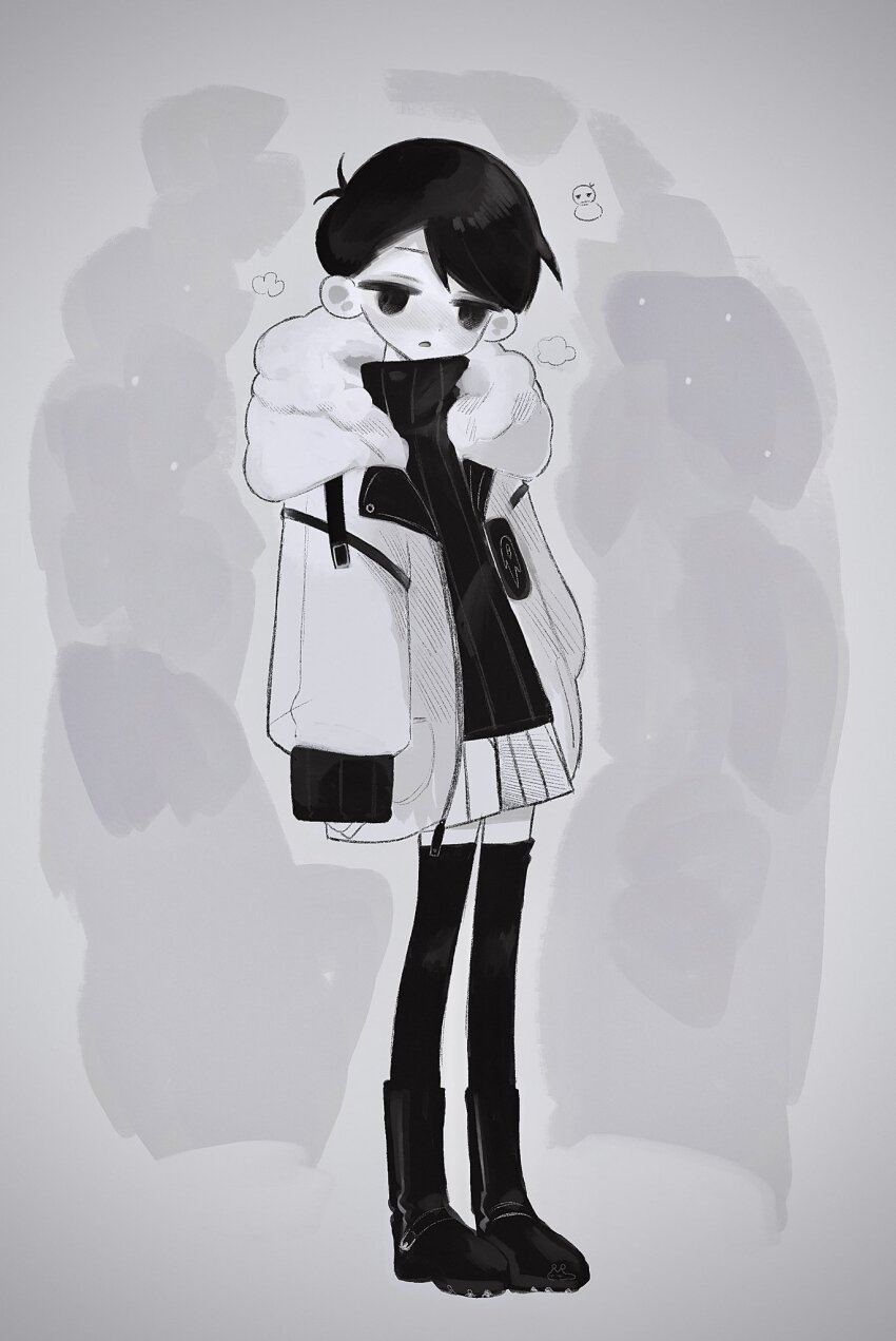 1boy, alternate_costume, black_boots, black_eyes, black_hair, black_sweater, black_thighhighs, boots