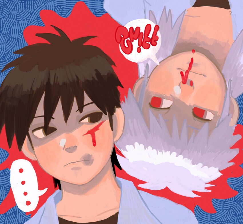..., 2boys, absurdres, akagi_kaiji, black_eyes, black_hair, blood, blood_on_face