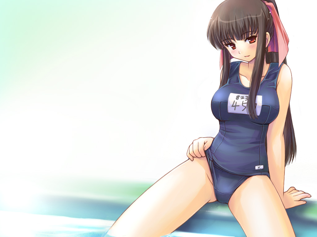 1girl, bare_legs, black_hair, blush, breasts, double_teacher_life, hanimi_shiina, large_breasts