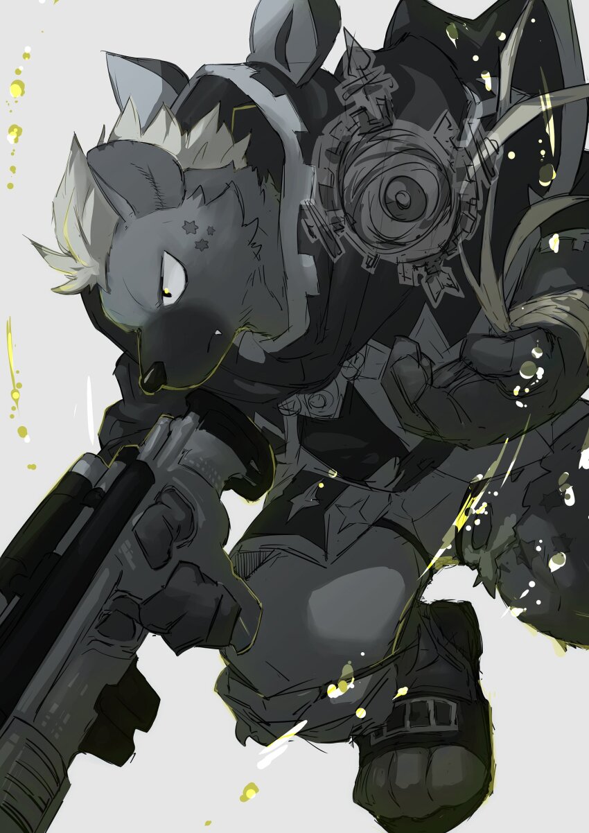 1boy, angry, black_cloak, black_shirt, cloak, closed_mouth, fang, floating