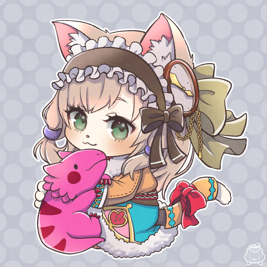 1girl, animal_ear_fluff, animal_ears, blush, bow, brown_bow, brown_coat, brown_hair