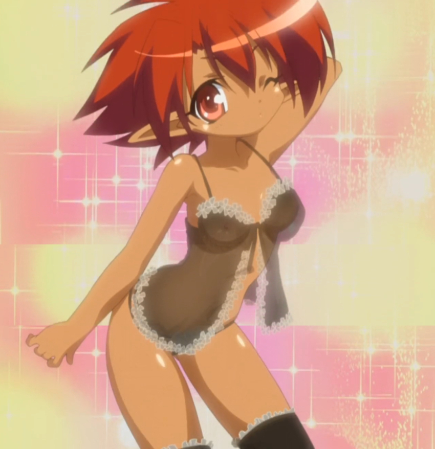 1girl, babydoll, bare_shoulders, black_thighhighs, collarbone, dark-skinned_female, dark_skin, dot_nose