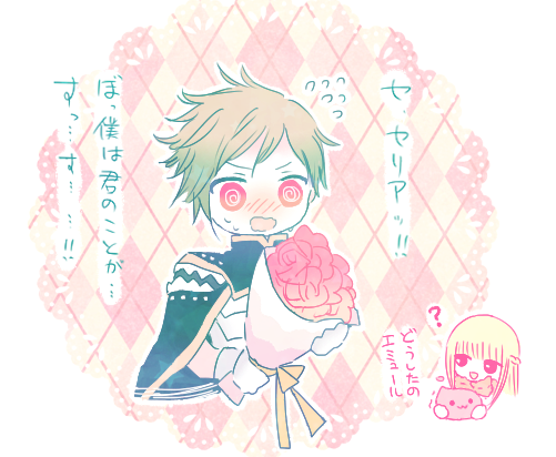 1boy, 1girl, :3, @_@, animal, animal_around_neck, black_cape, blonde_hair