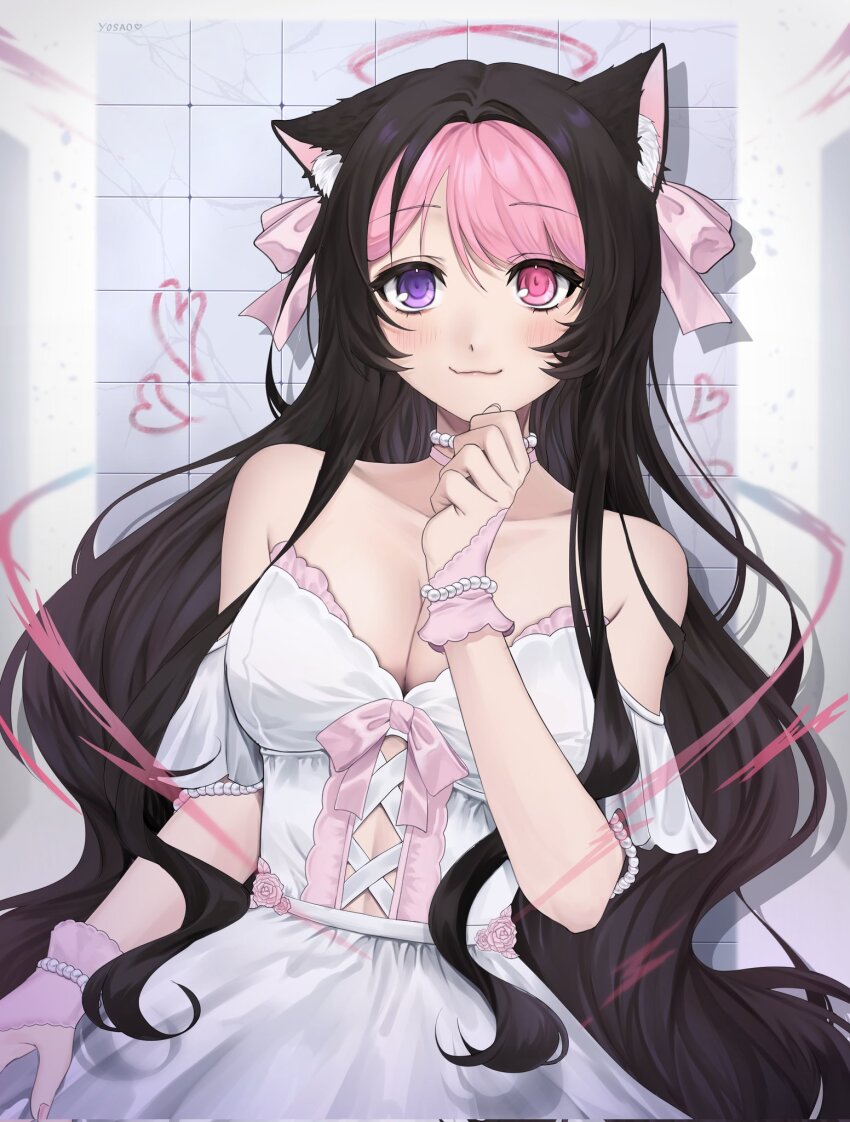 1girl, arm_garter, black_hair, bracelet, breasts, cleavage, closed_mouth, collarbone