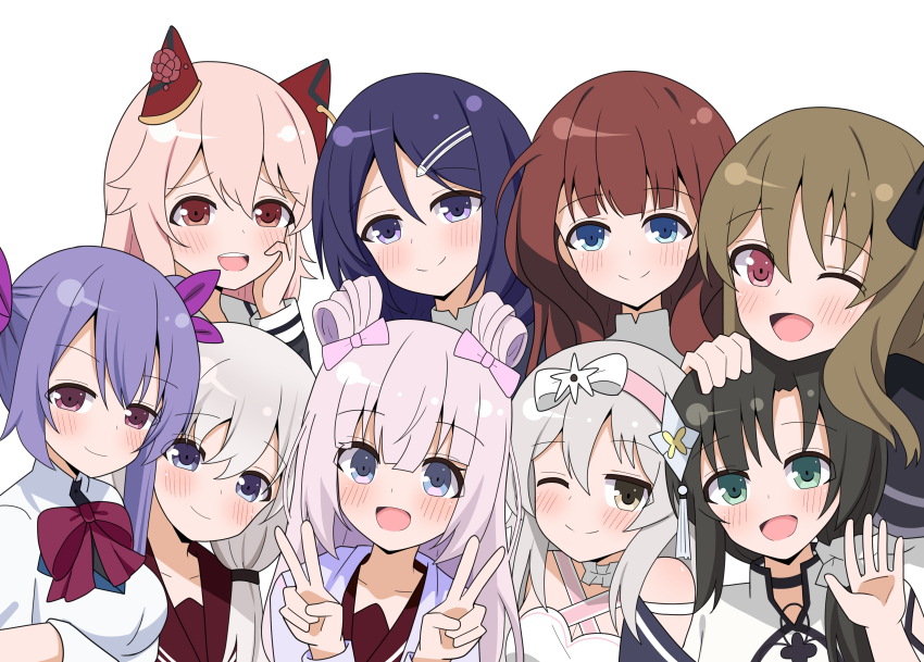 6+girls, ;), ;d, absurdres, arm_strap, arm_under_breasts, assault_lily, bare_shoulders