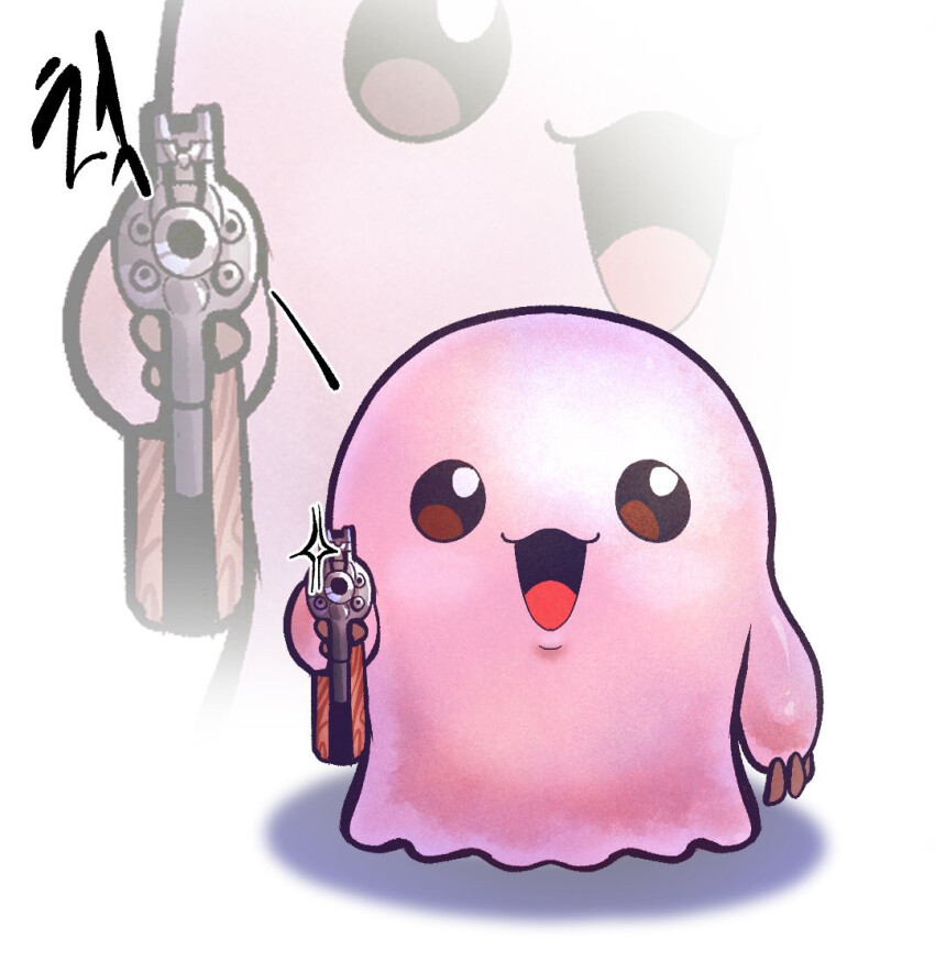 aiming, digimon, digimon_(creature), gun, holding, holding_gun, holding_weapon, looking_at_viewer