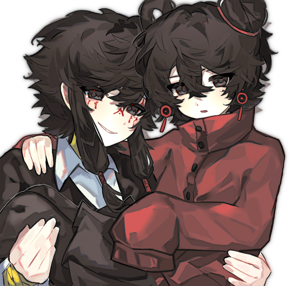 1boy, 1girl, black_eyes, black_hair, black_jacket, black_pantyhose, black_skirt, carrying