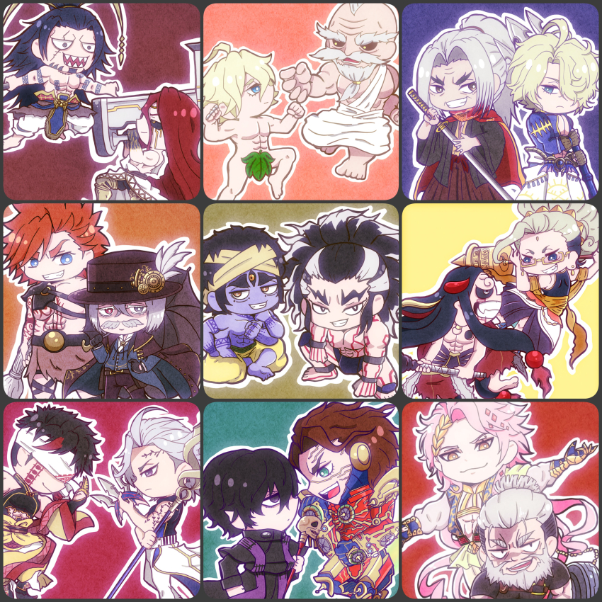 6+boys, abs, absurdres, adam_(shuumatsu_no_valkyrie), ahoge, alternate_color, ancient_greek_clothes, ankleband