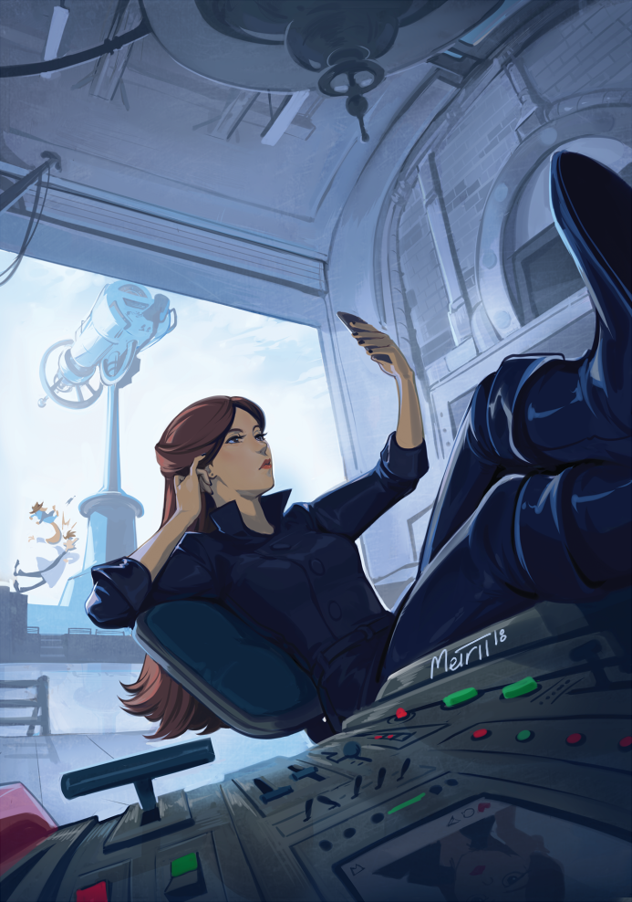 1girl, 2boys, bkomei, black_footwear, boots, brown_hair, heinz_doofenshmirtz, lab_coat