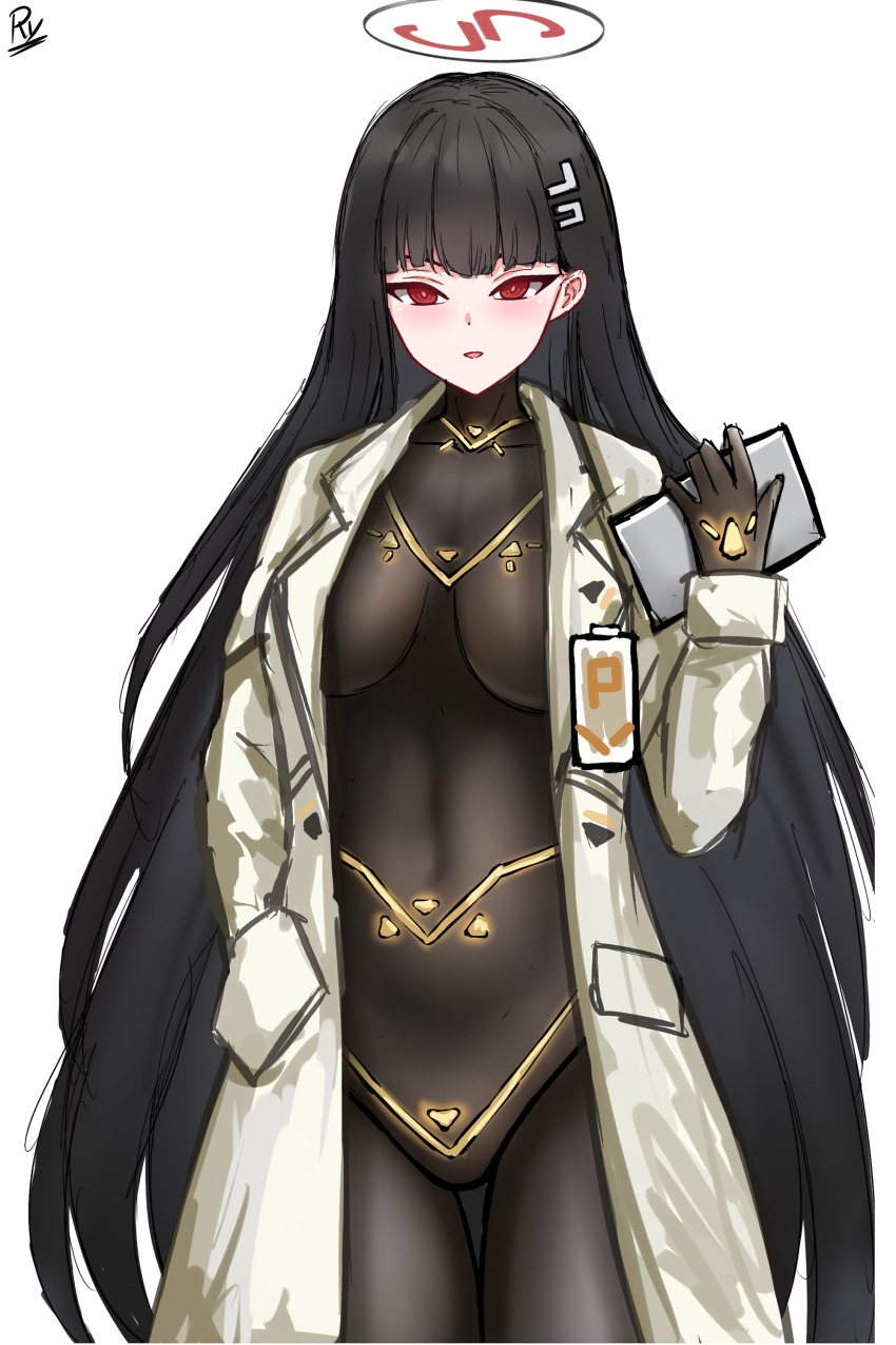 1girl, absurdres, black_bodysuit, black_gloves, black_hair, blue_archive, bodysuit, breasts