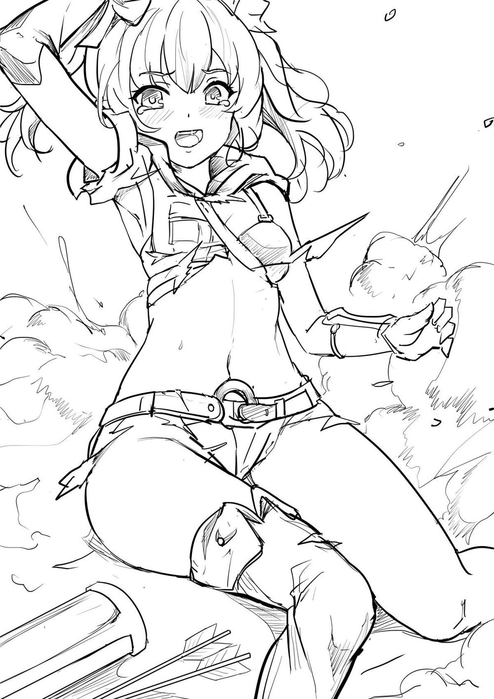 1girl, armpits, arrow_(projectile), belt, blush, breasts, brown_dust_(series), brown_dust_2