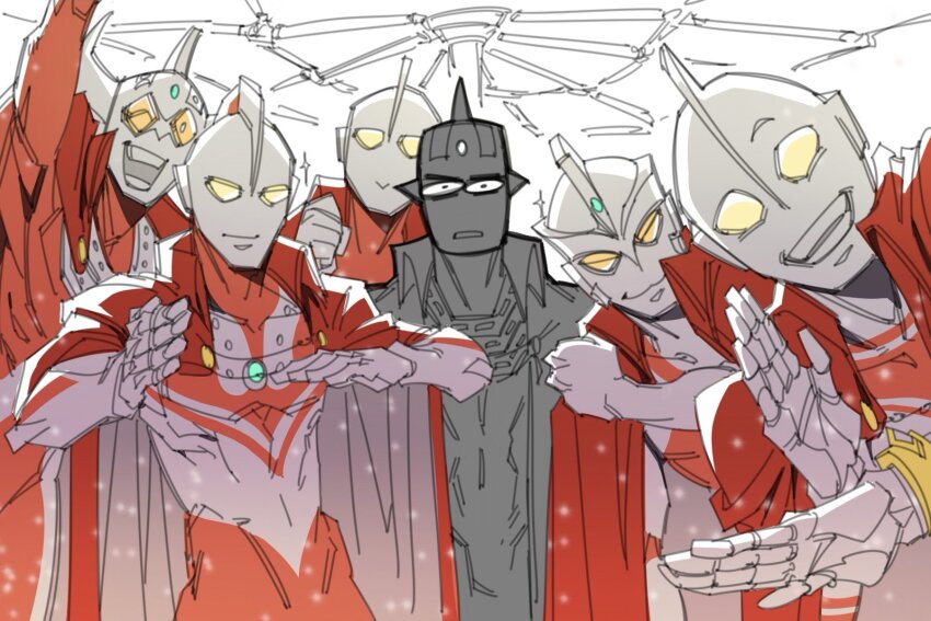 6+boys, :3, :d, alien, arm_up, armor, bracelet, cape