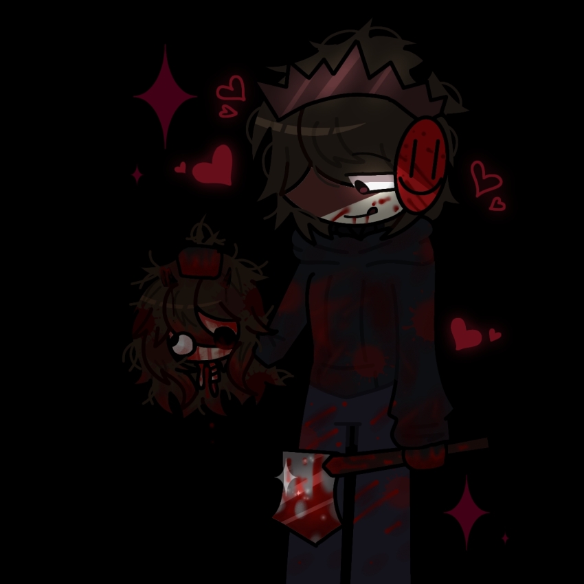 blood, blood_on_clothes, blood_on_face, brown_hair, couple, demon, demon_boy, dream
