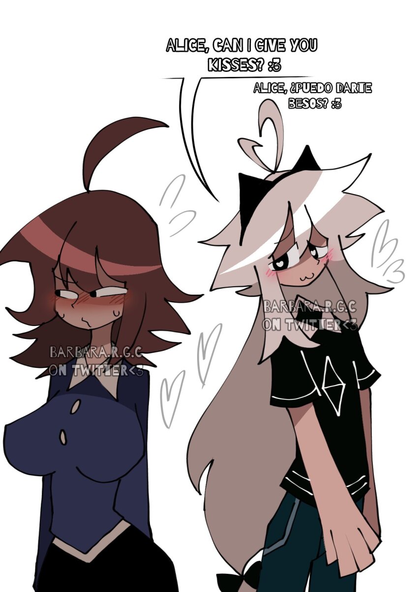 alice_(fundamental_paper_education), barbarargc_(artist), blush, couple, fundamental_paper_education, heart, heart-shaped_pupils, highres, oliver_(fundamental_paper_education), symbol-shaped_pupils