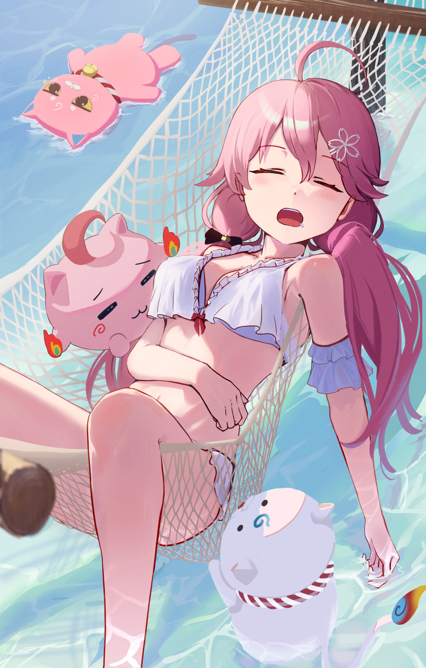 0gen3_illust, 1girl, 35p_(sakura_miko), :3, absurdres, afloat, ahoge, alternate_costume