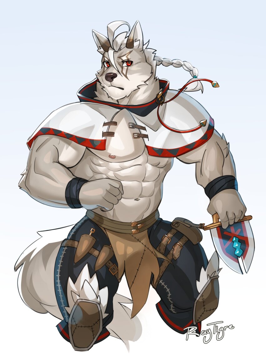 1boy, abs, absurdres, animal_ear_fluff, animal_ears, artist_name, bara, bare_pectorals