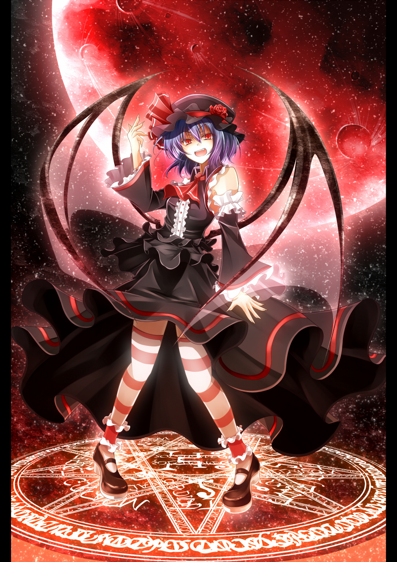 1girl, adapted_costume, alternate_color, ankle_cuffs, bare_shoulders, bat_wings, detached_sleeves, female_focus