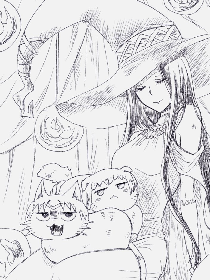 1girl, breasts, cat, cat_tail, closed_eyes, closed_mouth, dress, gensou_suikoden