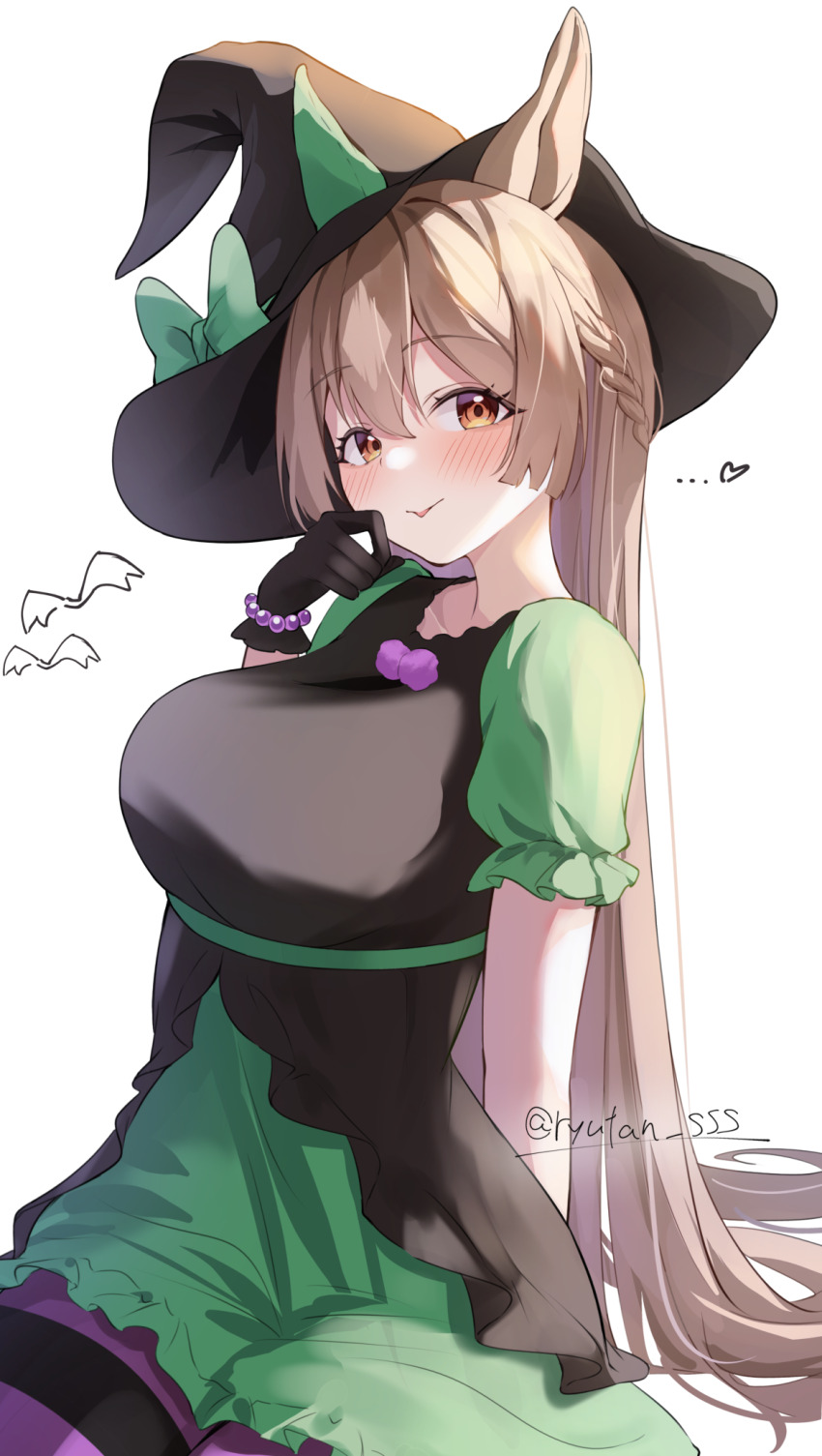 1girl, alternate_costume, animal_ears, blush, braid, breasts, brown_eyes, brown_hair