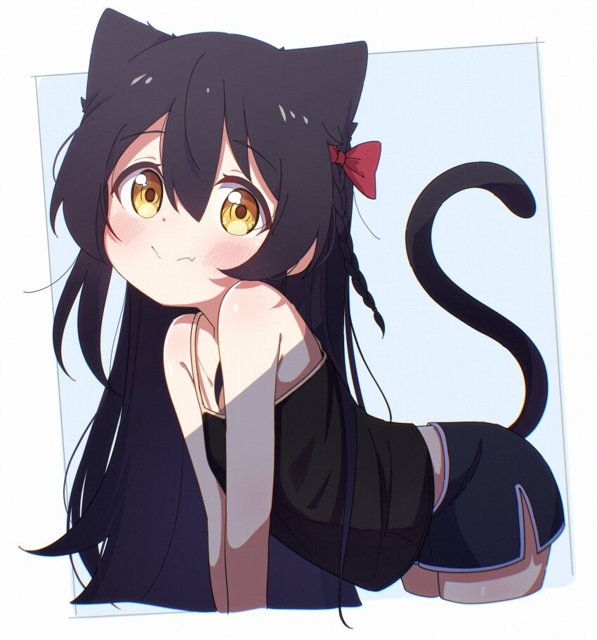 1girl, absurdres, animal_ears, armpit_crease, bare_arms, bare_shoulders, bent_over, black_camisole