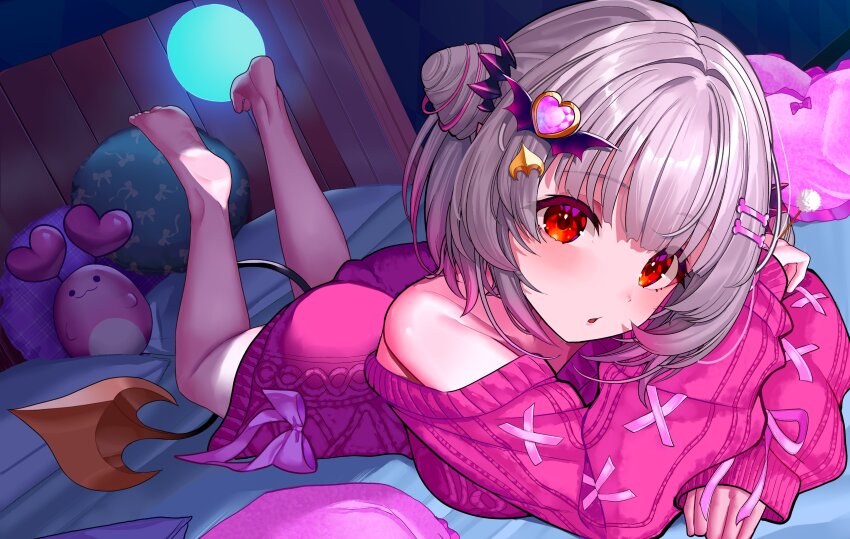 1girl, absurdres, alternate_costume, blush, bow, cable_knit, commentary_request, cone_hair_bun