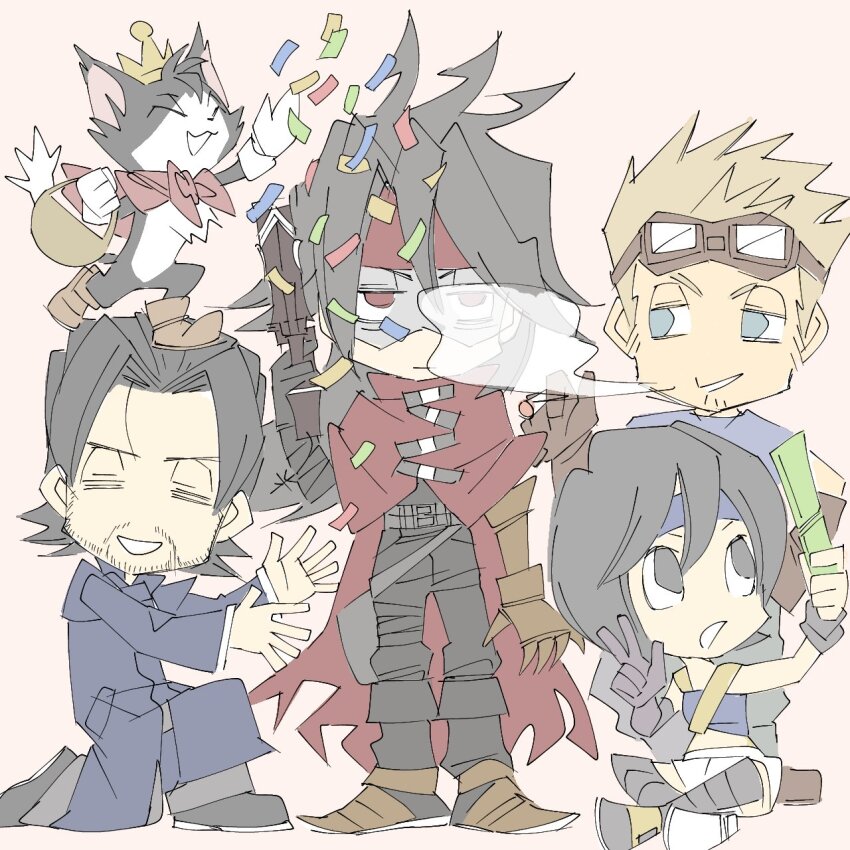 1girl, 3boys, animal, annoyed, arm_up, basket, belt, black_eyes