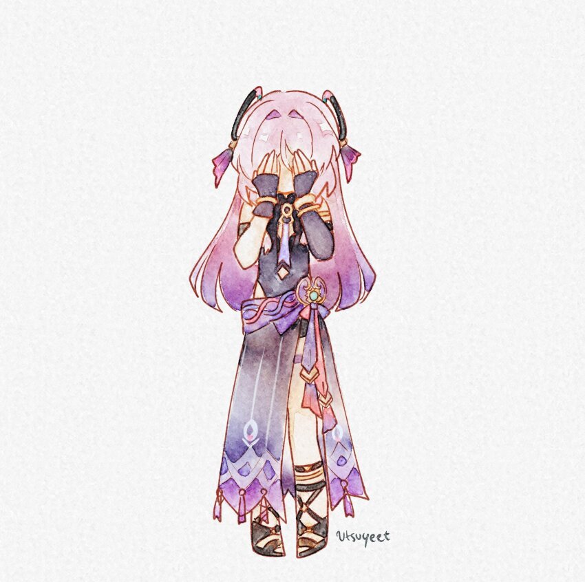 1girl, armlet, artist_name, asymmetrical_gloves, bare_shoulders, black_gloves, black_leotard, black_sandals