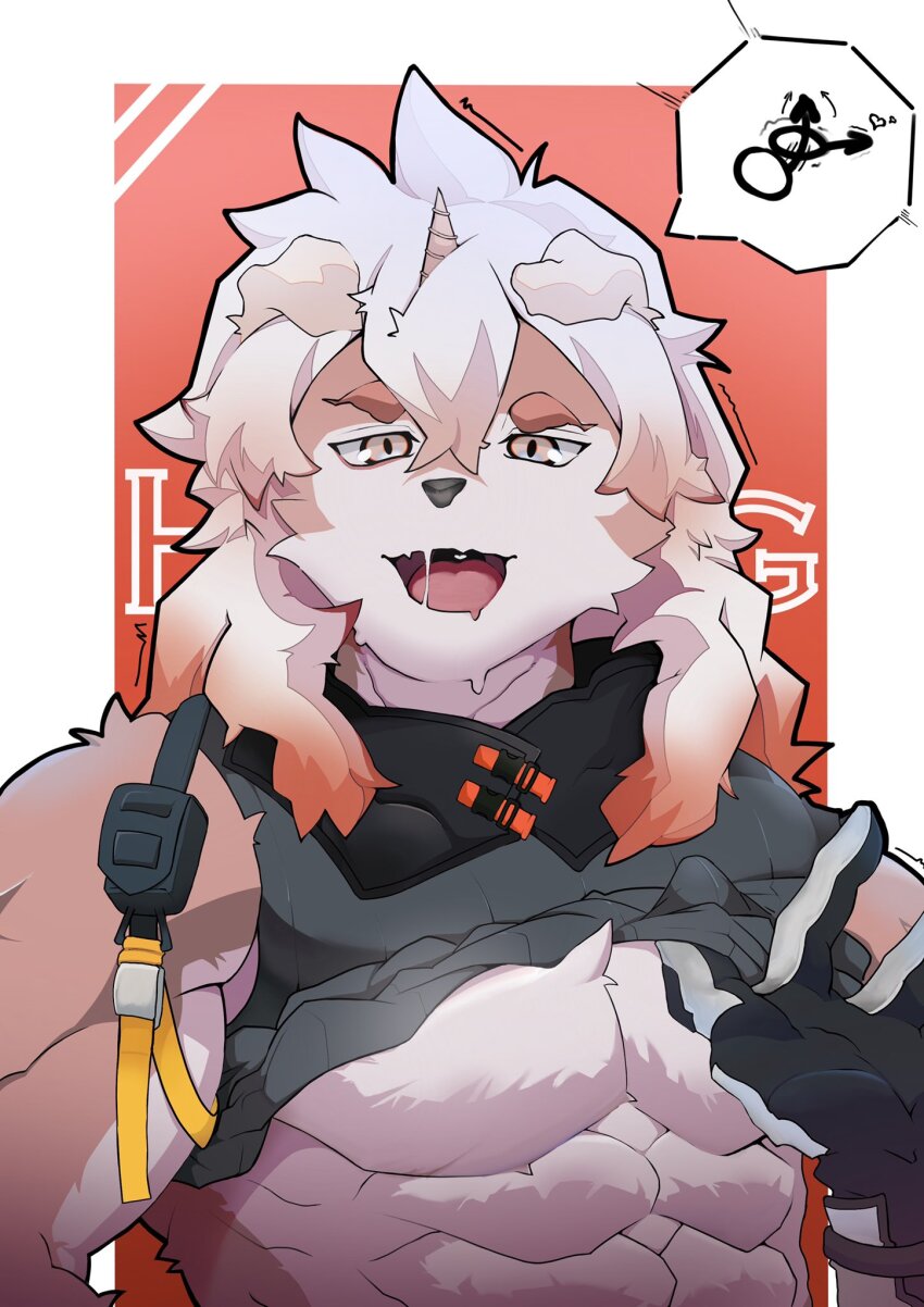 1boy, arknights, bara, character_name, chinese_commentary, clothes_lift, colored_tips, commentary_request