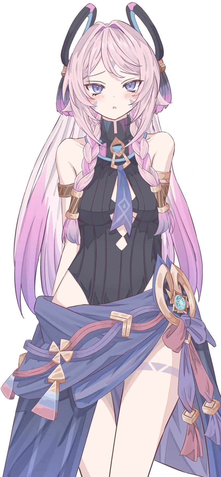 1girl, absurdres, armlet, bare_shoulders, black_leotard, blue_eyes, braid, citlali_(genshin_impact)