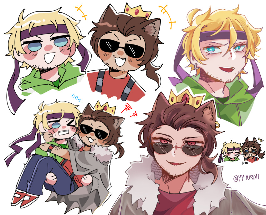 2boys, 3rd_life_smp, :3, ^^^, adapted_costume, aegyo_sal, ahoge, animal_ears