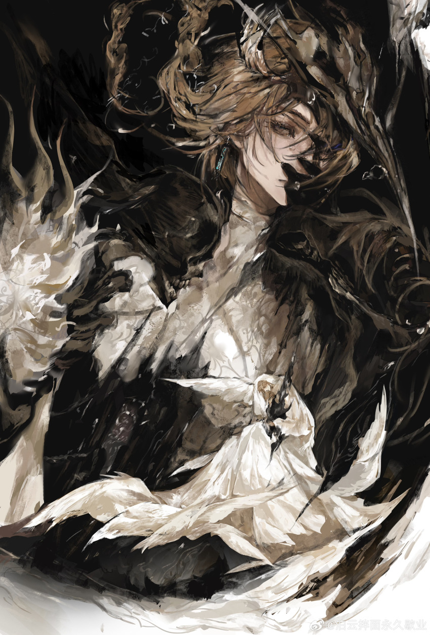 2boys, absurdres, blonde_hair, brown_eyes, brown_hair, closed_eyes, closed_mouth, earrings