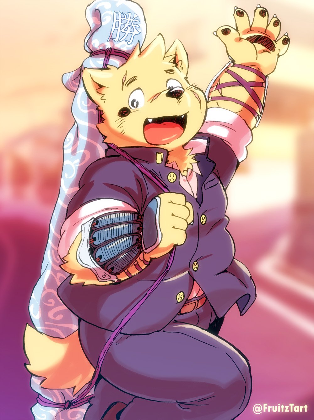 1boy, animal_ears, artist_name, belly, buchi_(mekko_rareko), claws, commentary_request, cosplay