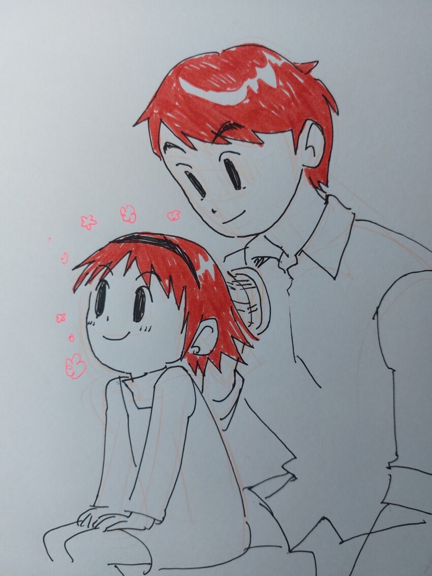 black_eyes, brown_hair, digimon, father_and_child, father_and_daughter, highres, izumi_koshiro, izumi_koshiro's_daughter