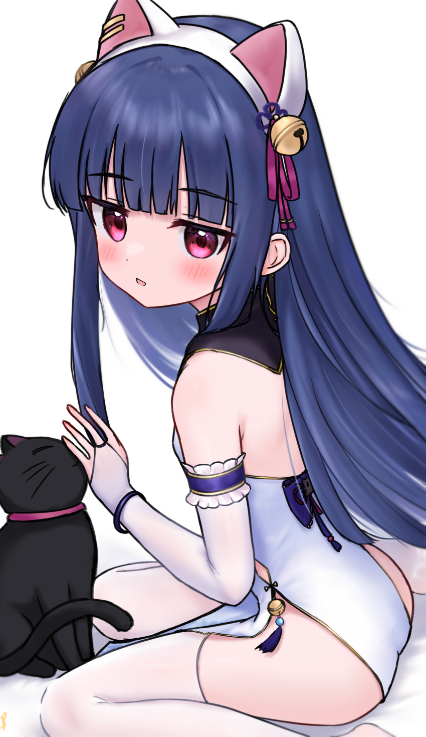 1girl, absurdres, animal_ear_hairband, animal_ears, armpit_crease, ass, bare_shoulders, bell