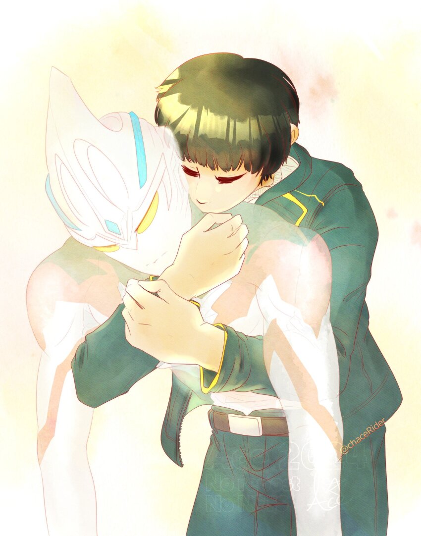 2boys, ace_(chacerider), alien, alt_text, artist_name, belt, black_belt, black_hair