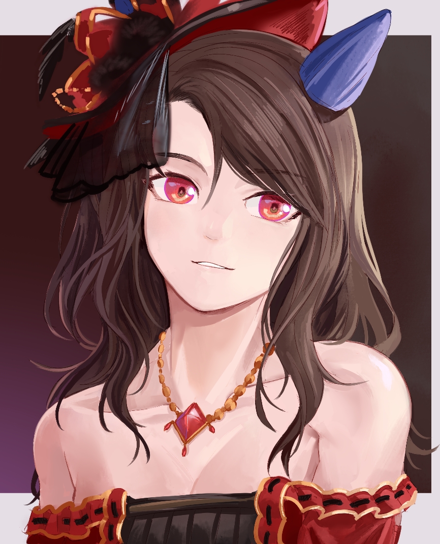 1girl, animal_ears, bare_shoulders, breasts, brown_hair, chinese_commentary, cleavage, commentary_request