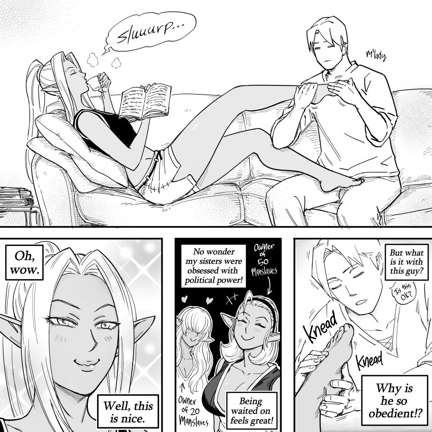 1boy, 3girls, absurdres, barefoot, bb_(baalbuddy), brother_and_sister, brother_and_step-sister, casual