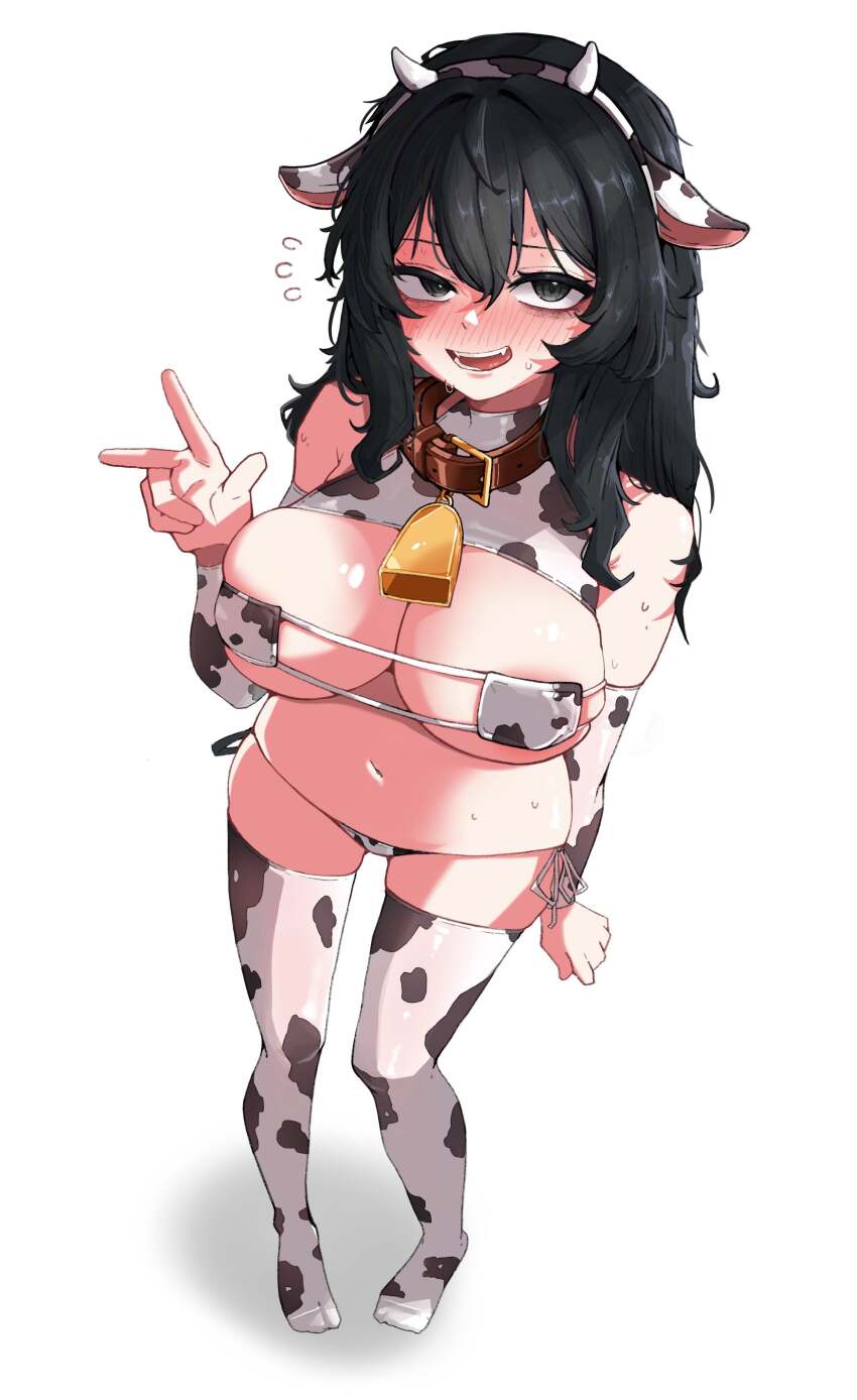 1girl, :d, absurdres, animal_ears, animal_print, bare_shoulders, bell, bikini