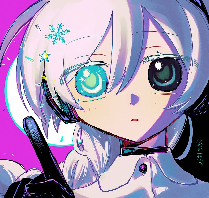 1girl, abstract_background, black_background, black_eyes, black_gloves, blue_eyes, blush, braid