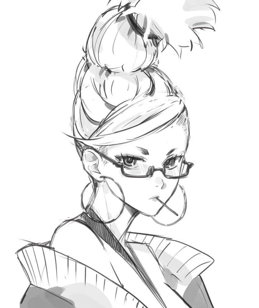 1girl, ayase_seiko, bare_shoulders, cigarette, closed_mouth, commentary, criss-cross_halter, dandadan