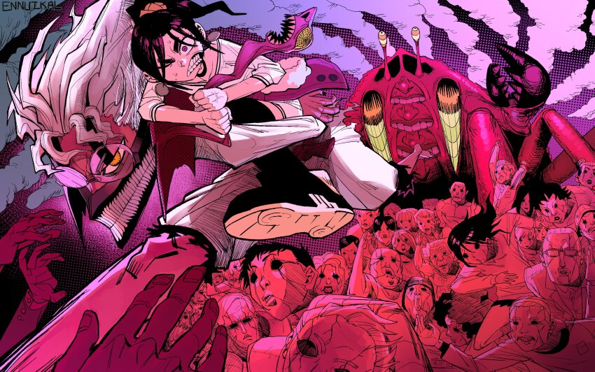 1boy, 1girl, alternate_form, ayase_momo, barefoot, black_thighhighs, brown_hair, carrying