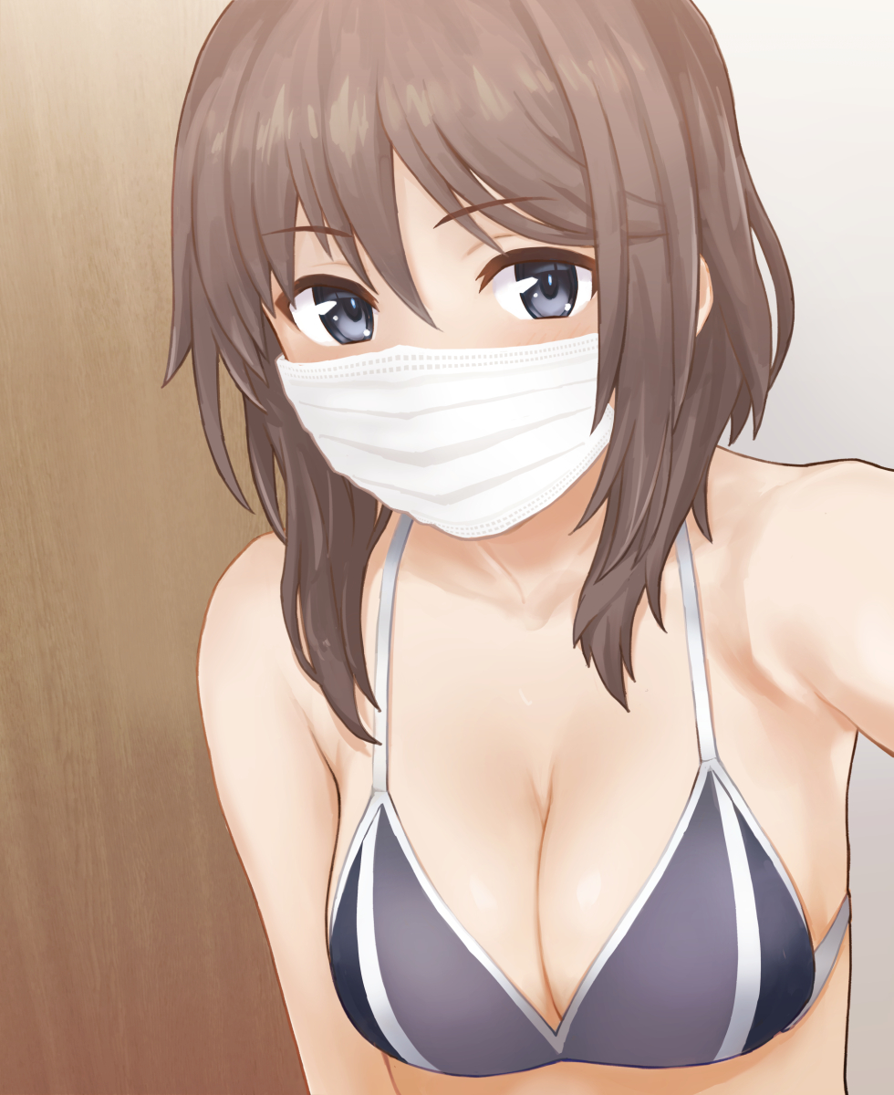 1girl, alice_gear_aegis, blue_eyes, bra, breasts, brown_hair, cleavage, highres