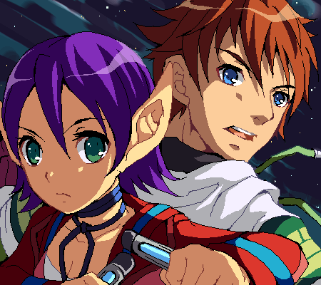 1boy, 1girl, ahoge, back-to-back, blue_eyes, brown_hair, choker, coat