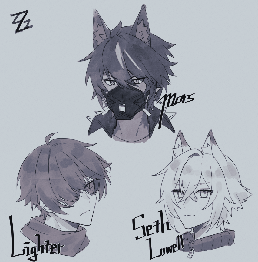 3boys, animal_ears, cat_boy, cat_ears, ccxvi_201116, character_name, commentary, copyright_logo
