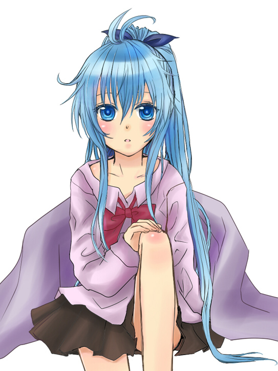 10s, 1girl, blue_eyes, blue_hair, bow, denpa_onna_to_seishun_otoko, female_focus, long_hair