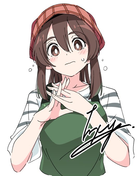 1girl, apron, blush, bright_pupils, brown_eyes, brown_hair, brown_headscarf, closed_mouth