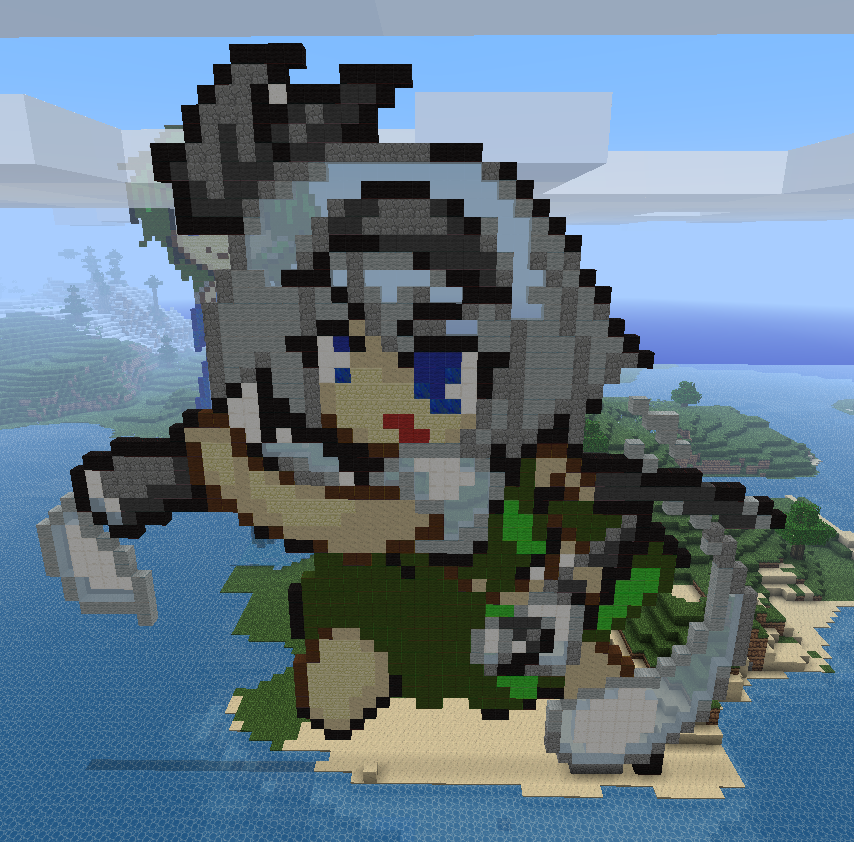 2girls, blue_eyes, derivative_work, female_focus, kochiya_sanae, konpaku_youmu, konpaku_youmu_(ghost), minecraft, multiple_girls, nature, noob4u, outdoors, plant, screencap, self-upload, short_hair, sky, solo_focus, touhou, when_you_see_it