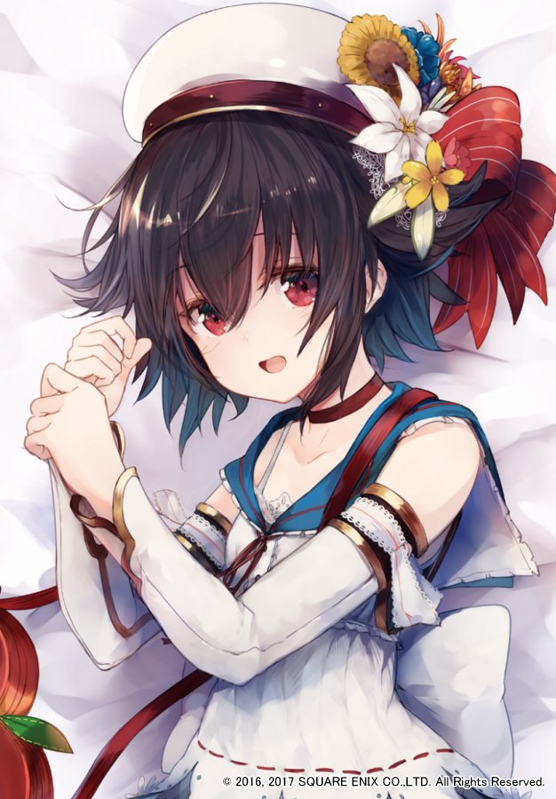 1girl, bed, black_hair, blue_sailor_collar, close-up, copyright_notice, dakimakura_(medium), detached_sleeves