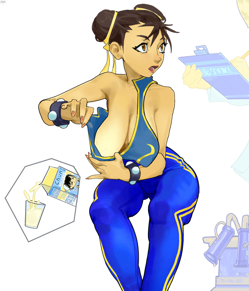 1girl, absurdres, breasts, brendon_paes, brown_eyes, brown_hair, capcom, chun-li